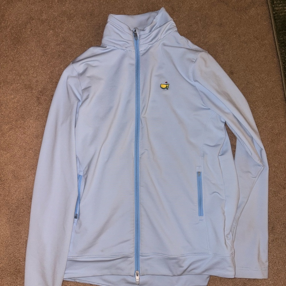 Light Blue Striped Full-Zip Jacket with Logo